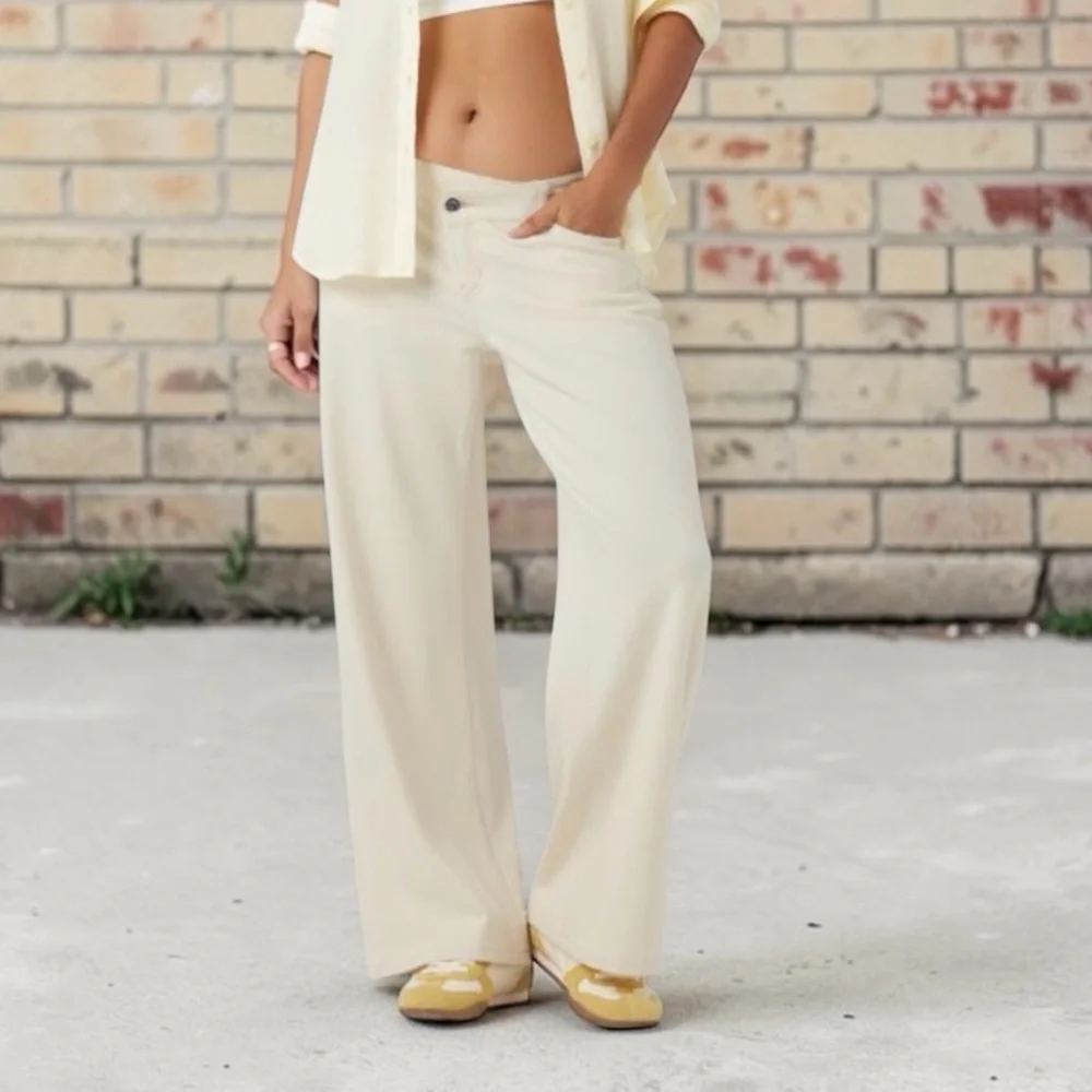 NWT HALARA Flex™ Asymmetric Low Rise Light Khaki Baggy Wide Leg Casual Jeans, L - Picture 1 of 7